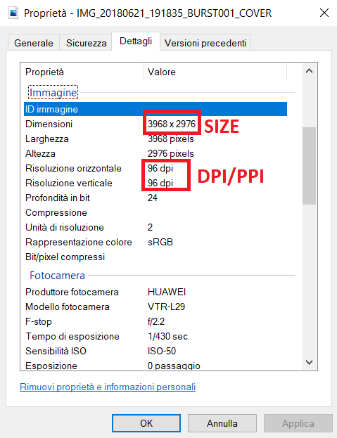 Nitemus - Info customization - Size e PPI/DPI (Windows)