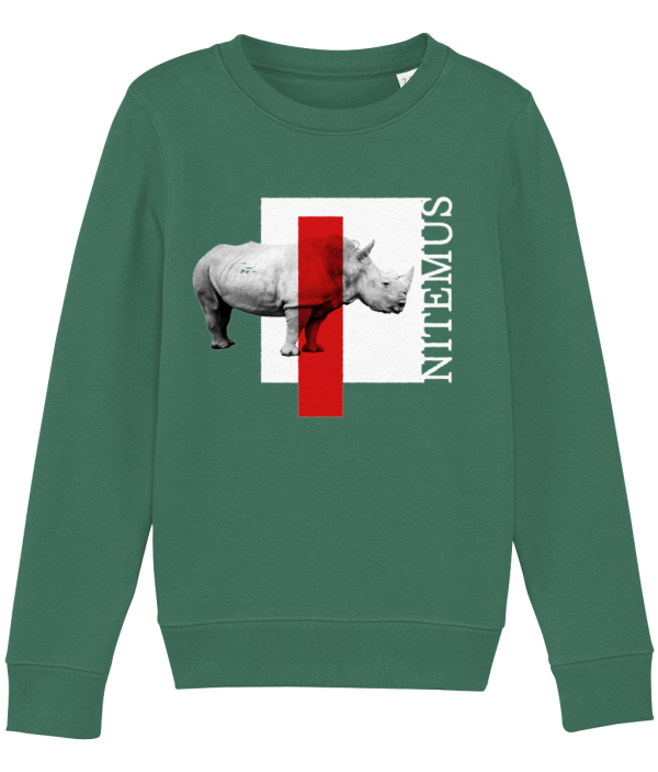 NITEMUS - Kids – Sweatshirt – White Rhino – Varsity Green – from 3 years old to 14 years old