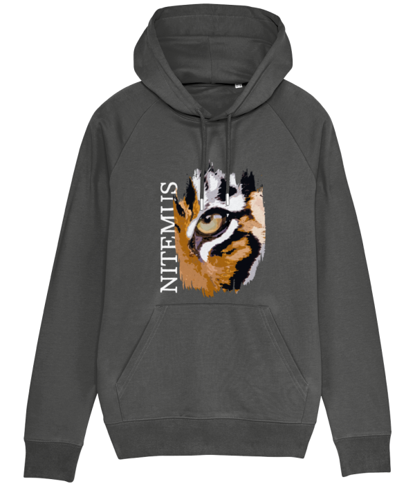 NITEMUS - Unisex - Raglan Sleeves Hoodie - Sunda Tiger - Dark Heather Grey – from size S to size 2XL