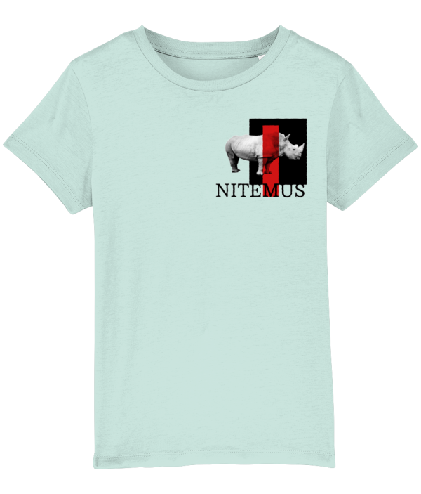 NITEMUS - Kids - T-shirt – White Rhino - Caribbean Blue – from 3 years old to 14 years old