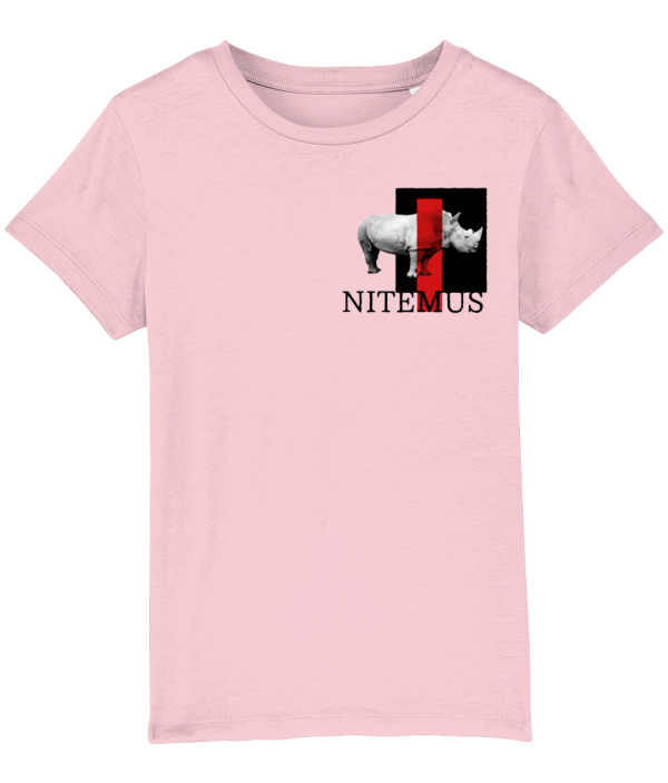 NITEMUS - Kids - T-shirt – White Rhino - Cotton Pink – from 3 years old to 14 years old