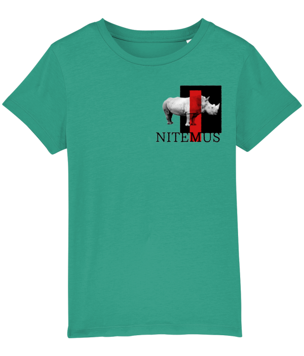 NITEMUS - Kids - T-shirt – White Rhino - Go Green – from 3 years old to 14 years old