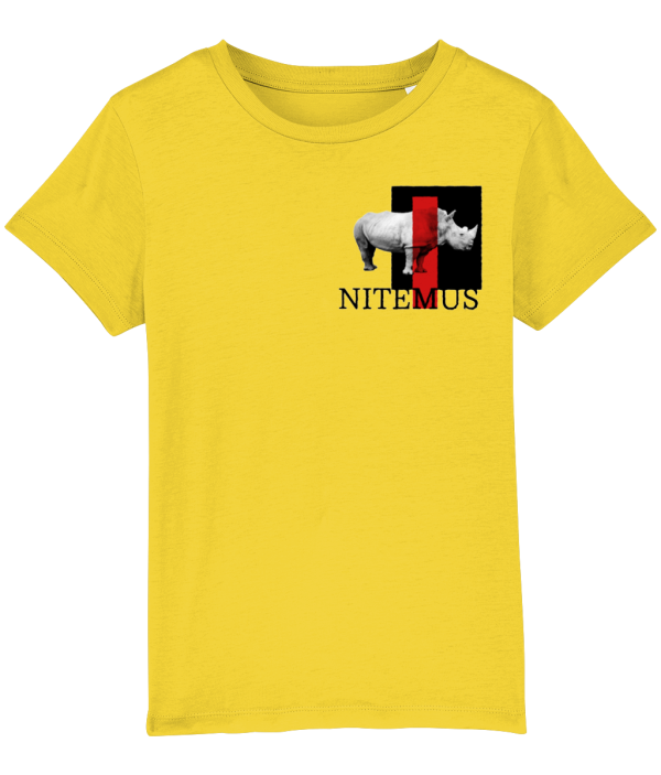 NITEMUS - Kids - T-shirt – White Rhino - Golden Yellow – from 3 years old to 14 years old