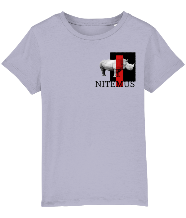NITEMUS - Kids - T-shirt – White Rhino - Lavender – from 3 years old to 14 years old