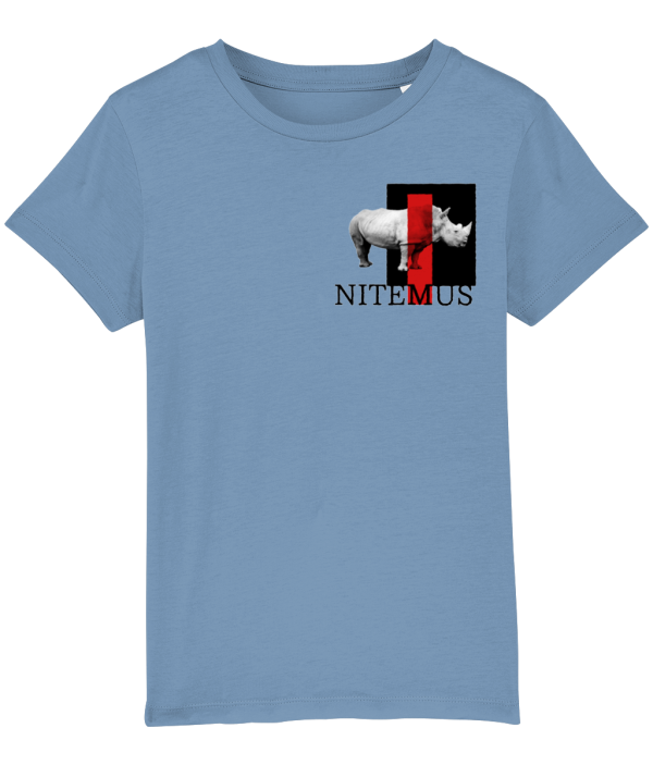 NITEMUS - Kids - T-shirt – White Rhino - Mid Heather Blue – from 3 years old to 14 years old