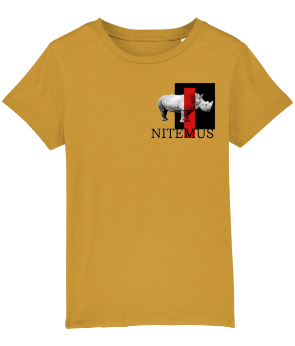 NITEMUS - Kids - T-shirt – White Rhino - Ochre – from 3 years old to 14 years old