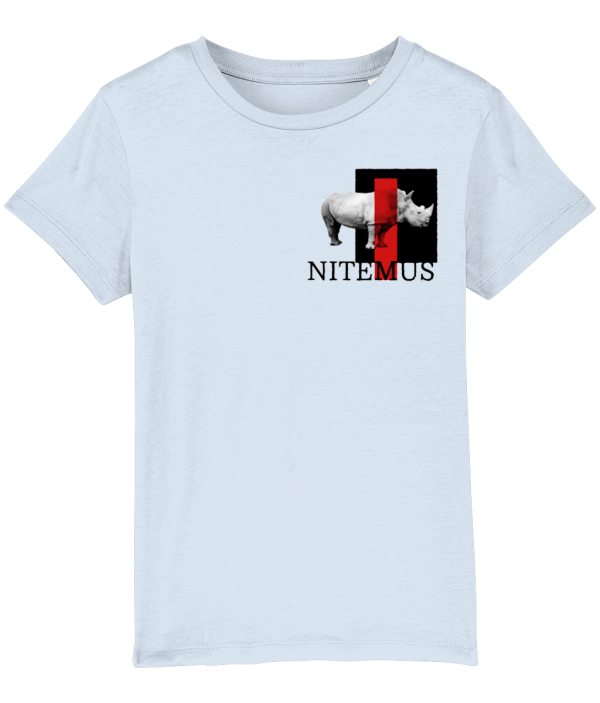 NITEMUS - Kids - T-shirt – White Rhino - Sky Blue – from 3 years old to 14 years old
