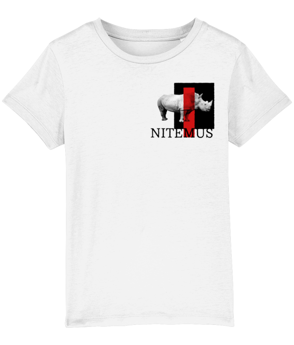 NITEMUS - Kids - T-shirt – White Rhino - White – from 3 years old to 14 years old